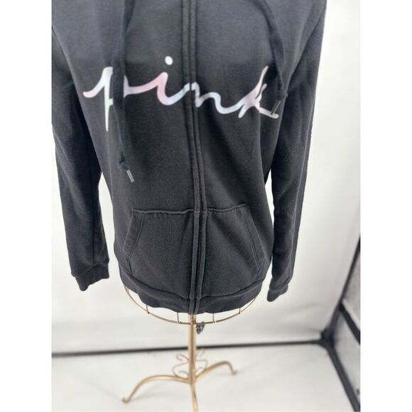 Victoria’s Secret PINK Womens XS Black White Script Logo Soft Hoody Sweat Shirt - Picture 8 of 10